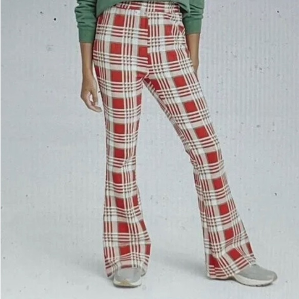 Plaid Flared Pajama Pants